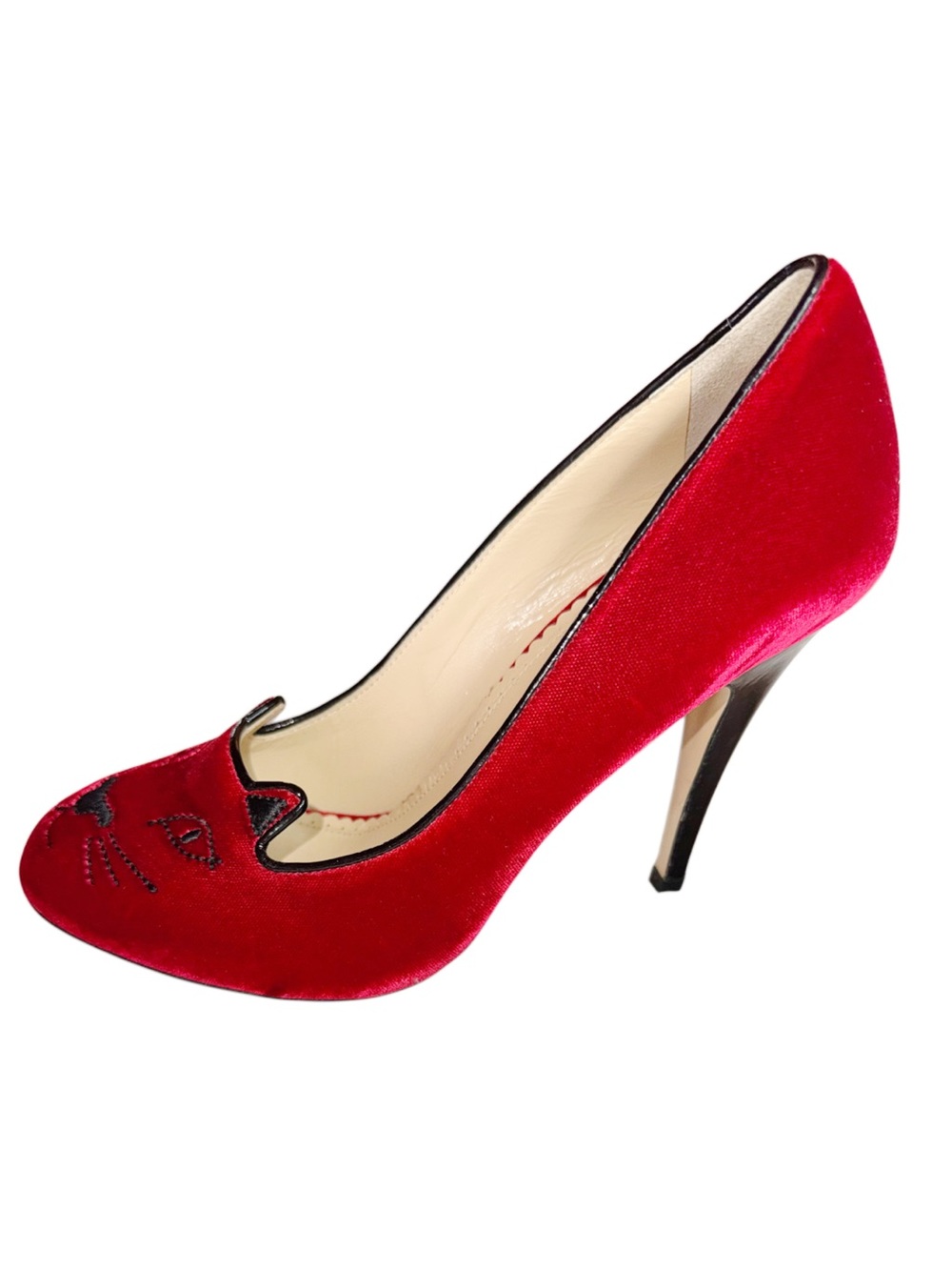 Charlotte Olympia Kitty Velvet Embroidered Pumps